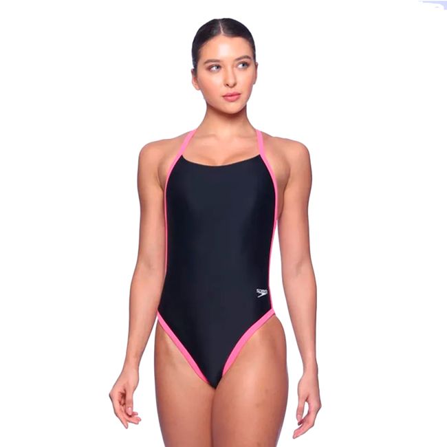 MAIÔ SPEEDO NEW CROSS MÉDIA RECORTE FEMININO - PTO/ROSA  G