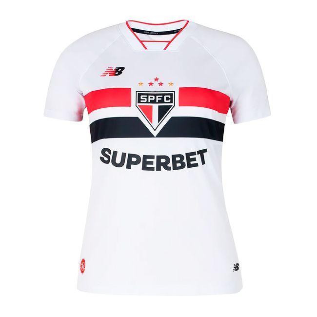 CAMISA NEW BALANCE SÃO PAULO F.C I 2026 FEMININA – TORCEDOR - BCO/VERM P