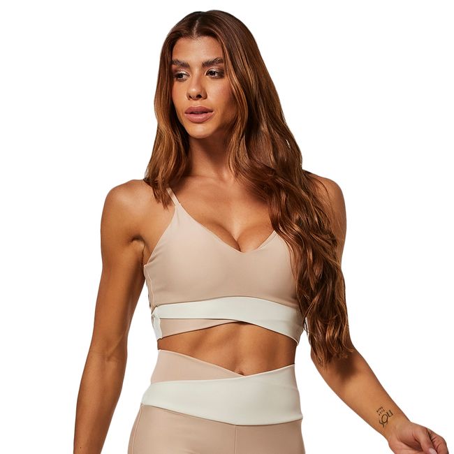 TOP VESTEM BICOLOR YARA FEMININO - BEGE P