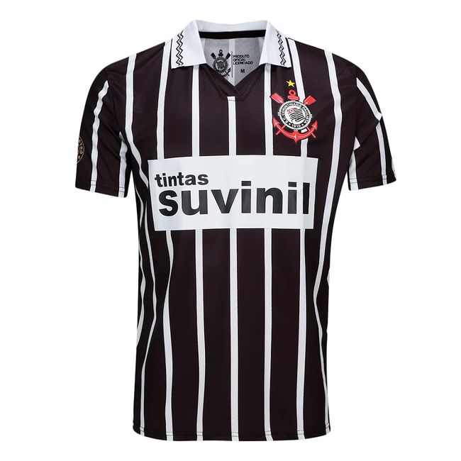 CAMISA POLO COIMBRA CORINTHIANS RETRÔ SUVINIL 1995 MASCULINA - PTO/BCO P
